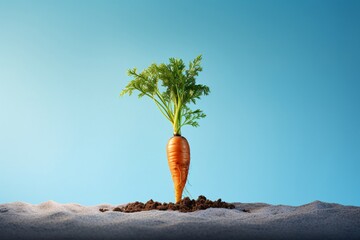 a carrot with a green sprout growing out of dirt - obrazy, fototapety, plakaty