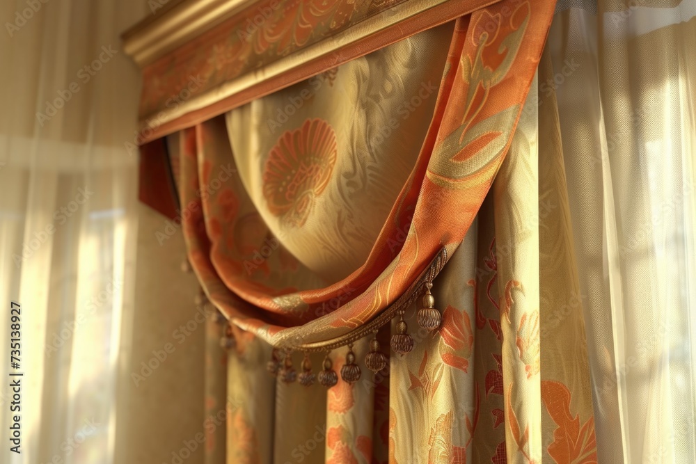 Aufkleber A detailed view of a curtain on a window. Perfect for adding a touch of elegance and privacy to any room