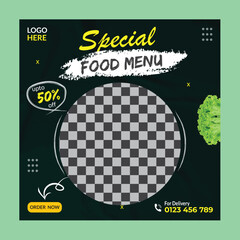 food menu design and restaurant social media banner template