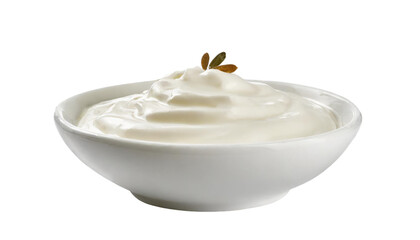 Sour cream in a white bowl on a transparent background.