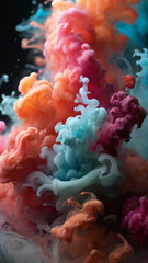 a colorful abstract composition of swirling ink in water, creating an underwater smoke effect. ai generative