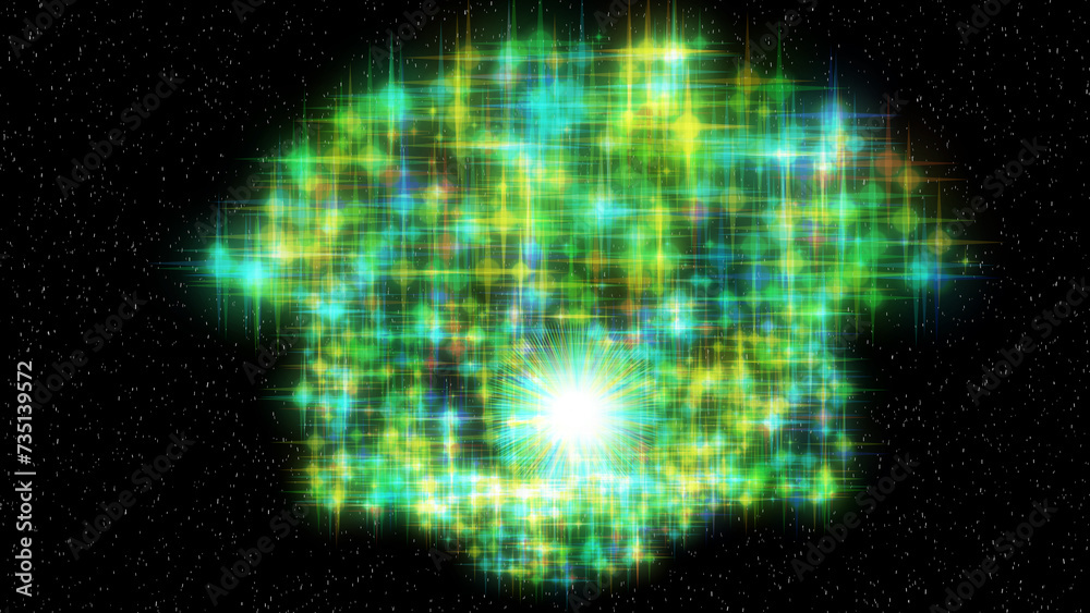 Wall mural abstract radiation from an unknown planet in the galaxy. 3d. 4k. isolated black background.