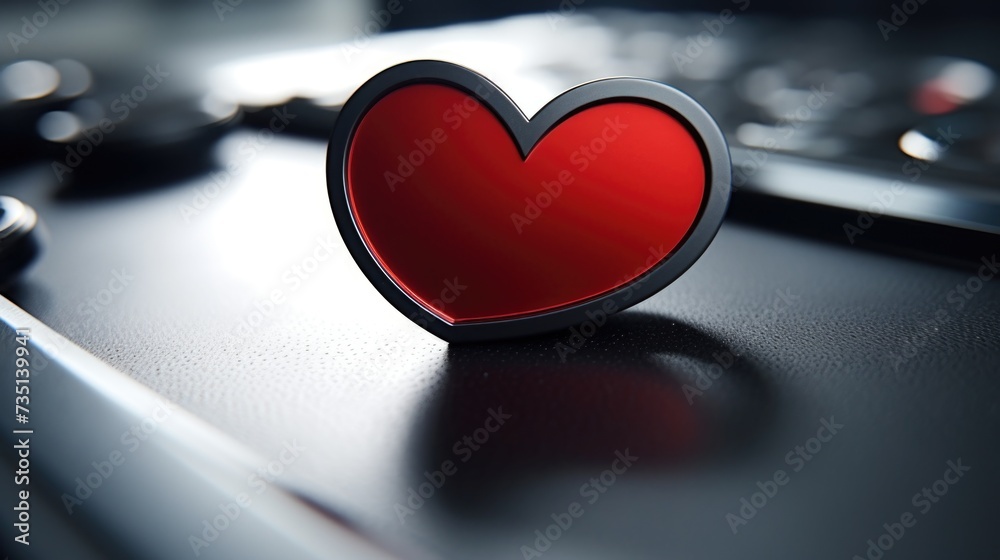 Poster a red heart sits atop a computer keyboard. perfect for illustrating love in the digital age