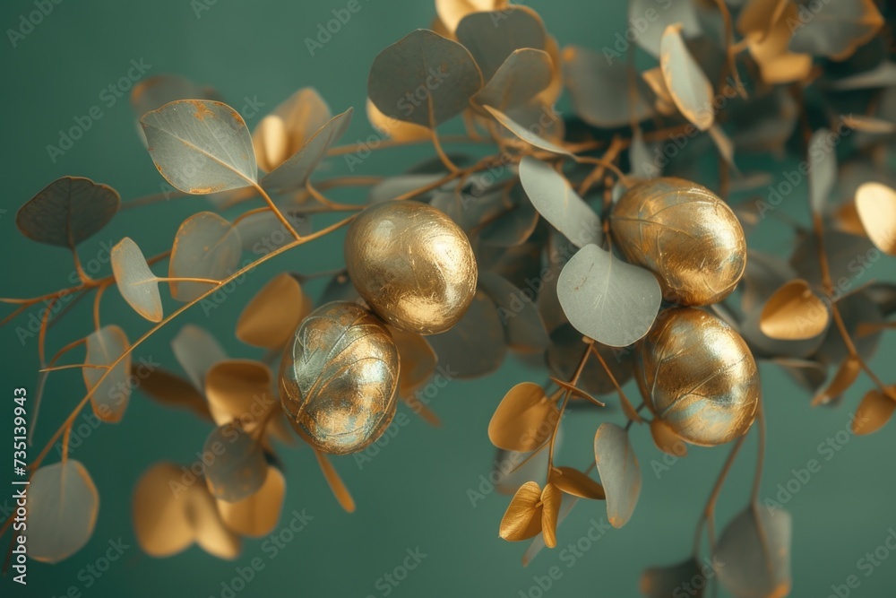 Aufkleber a detailed shot of a plant with shimmering gold leaves. perfect for adding a touch of elegance and l