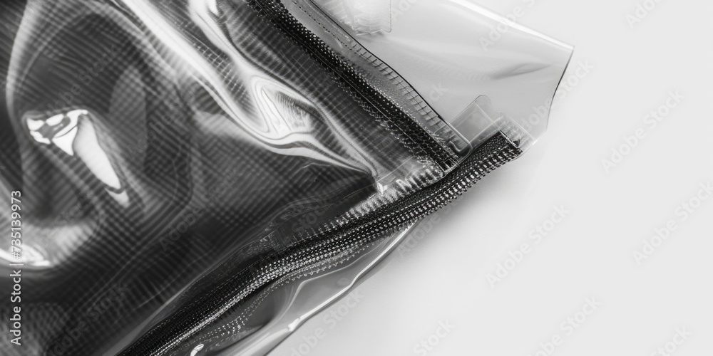 Poster A photo of a zippered bag in black and white. This versatile image can be used in various contexts