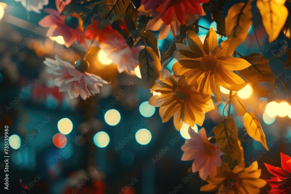 Poster A beautiful display of flowers hanging from a tree branch. Perfect for adding a touch of nature to any project