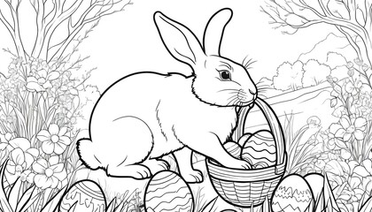 Cute bunny with eggs colouring page