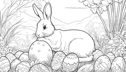 Cute bunny with eggs colouring page