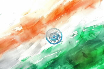 Indian flag painted on a white background. Suitable for patriotic themes or Indian national celebrations
