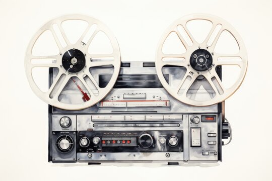 A drawing of a tape recorder with two reels. Can be used to illustrate the concept of audio recording or vintage technology