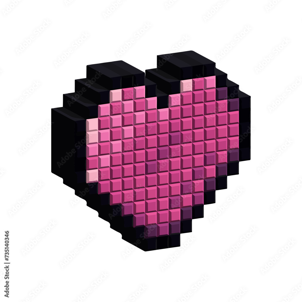Poster isometric pixel art 3d of heart block icon for items asset. heart block texture icon on pixel bits s