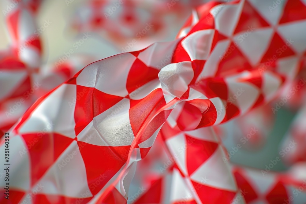 Aufkleber A collection of red and white checkered paper flags. Ideal for adding a festive touch to any celebration or event