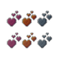 Pixel art stroke sets icon of heart in variation color.Heart icon on pixelated style. 8bits perfect for game asset or design asset element for your game design. Simple pixel art icon asset.