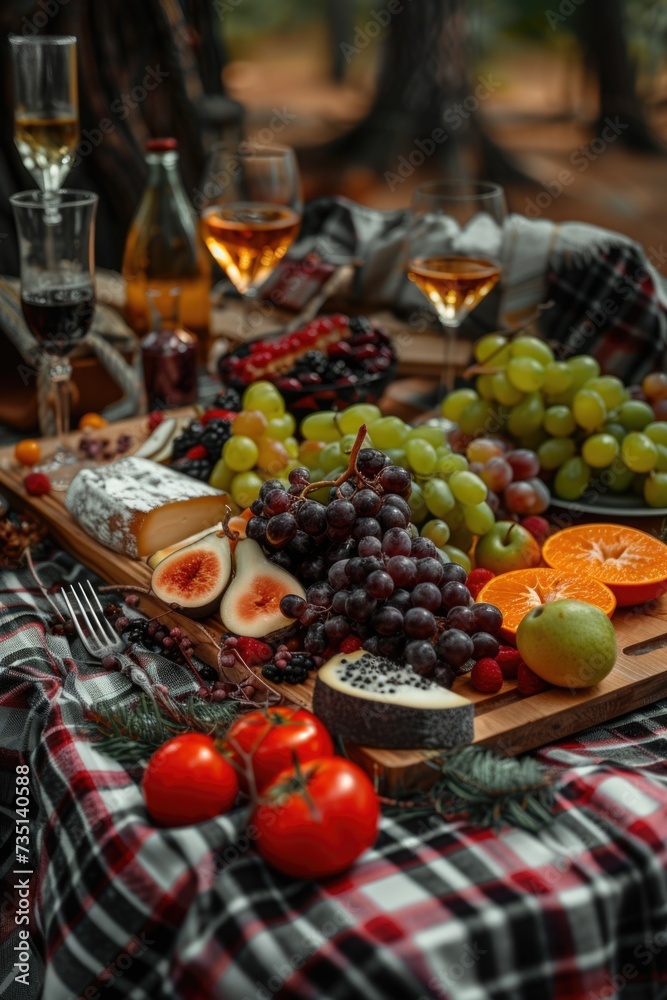 Poster A variety of different types of food displayed on a table. Suitable for various culinary themes and food-related concepts