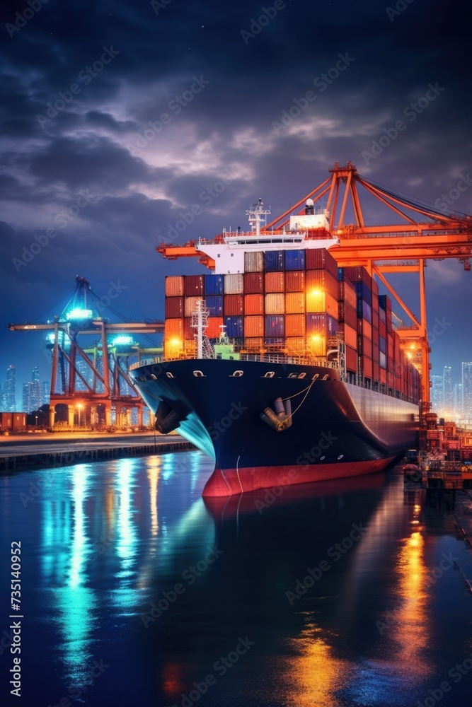 Aufkleber a large container ship docked at a dock. ideal for transportation and logistics concepts