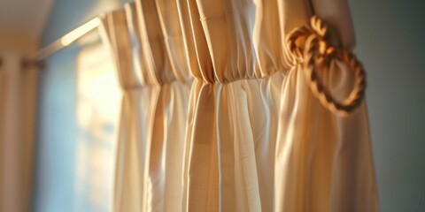 Close up shot of a curtain in a room. Versatile image suitable for interior design, home decor, or real estate themes