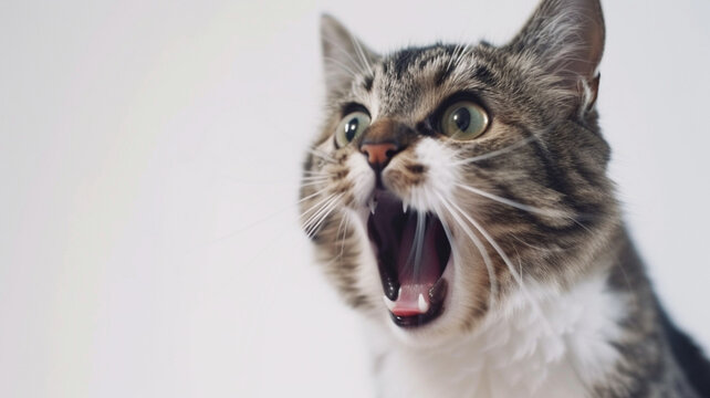 Shocked domestic tabby cat
