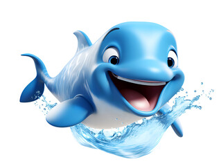 A Joyful Cartoon Whale Spouting Water, isolated on a transparent or white background