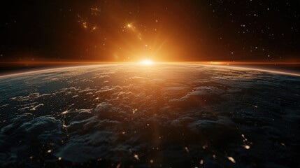 A beautiful view of the sun rising over the earth. This image captures the serene and awe-inspiring moment of a new day dawning.