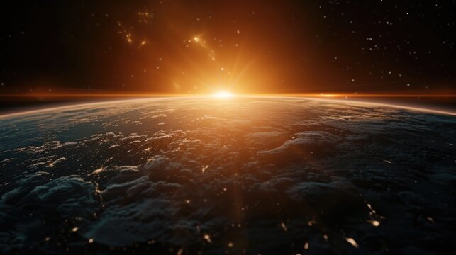 A beautiful view of the sun rising over the earth. This image captures the serene and awe-inspiring moment of a new day dawning.