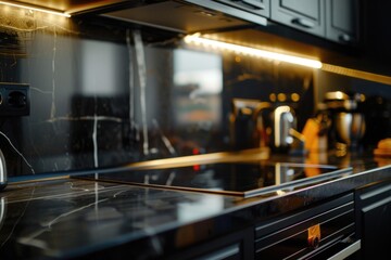 A stove top oven sitting inside of a kitchen. Suitable for kitchen appliance or home cooking concepts - obrazy, fototapety, plakaty