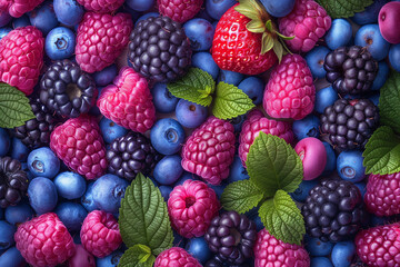 Colorful berry pattern of various fresh berries