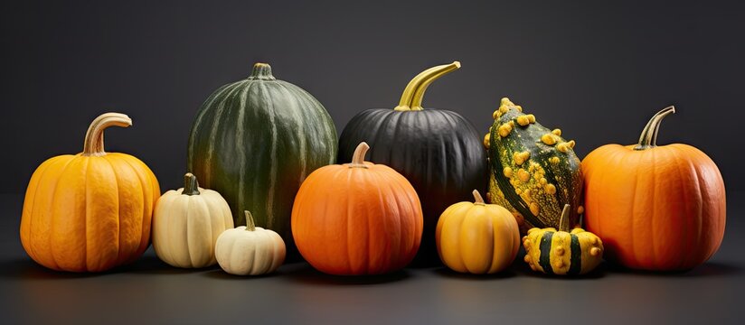 Sugar pumpkins are members of C pepo and can come in a variety of colors but generally are smooth ish round thin skinned and medium sized. Creative Banner. Copyspace image