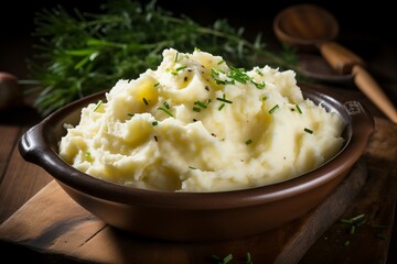 Savory Mashed potatoes bowl. Cooked food. Generate Ai