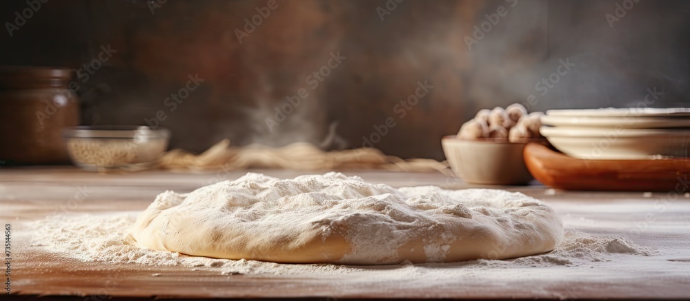 Poster preparing the dough on a baking sheet handmade homemade cakes. creative banner. copyspace image