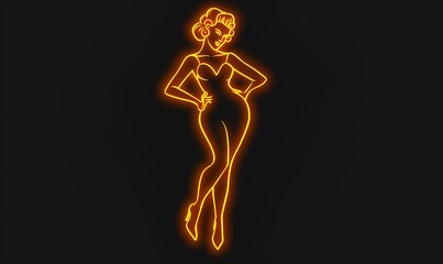 simple vector graphic of a neon 1950’s style pin up girl on a black background