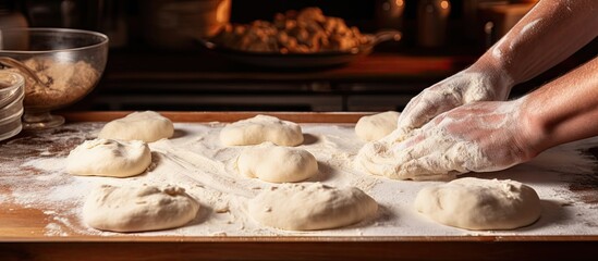 Fototapeta na wymiar Preparing the dough on a baking sheet Handmade homemade cakes. Creative Banner. Copyspace image