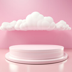 White podium with cloud on the pink background.