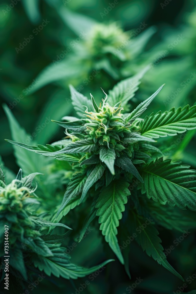 Poster a close-up view of a plant with vibrant green leaves. this picture can be used to showcase the beaut