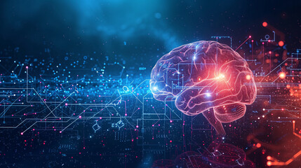 Obraz premium Brain technology mix with background and banner. Copy space.