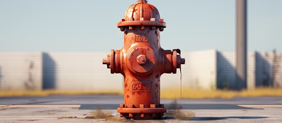 Fototapeta premium Old Red and Orange Fire Hydrant With Rust on the Bottom. Creative Banner. Copyspace image