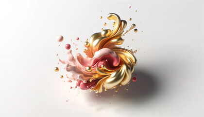 Fototapeta premium small abstract gold and pink splash of paint, in a Japanese style, isolated on the left side of a clean white background