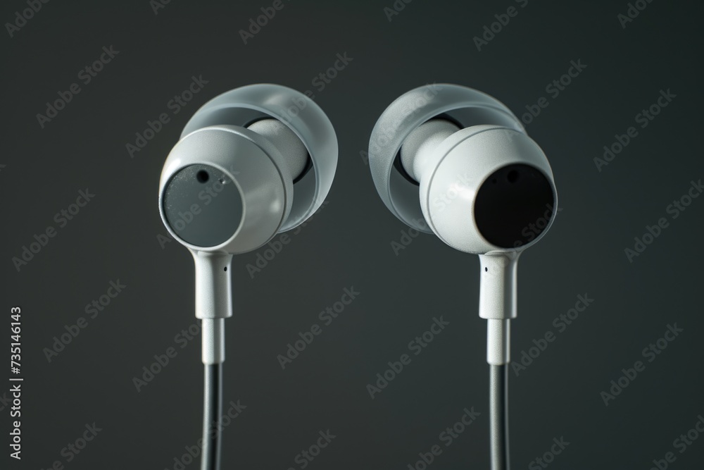 Poster two headphones placed on top of each other. versatile image suitable for technology, music, and audi