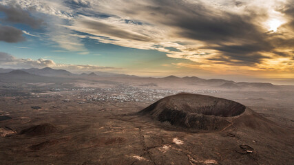 Aerial view from above of the crater Calderon Hondo. Calderon Hondo is a volcanic caldera in the...