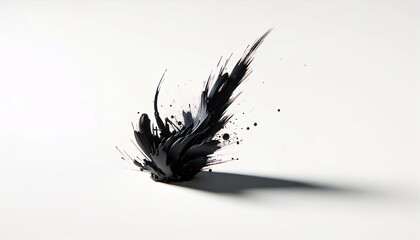 small abstract black splash of paint with brush strokes, in a Japanese style, isolated on the left side of a clean white background 