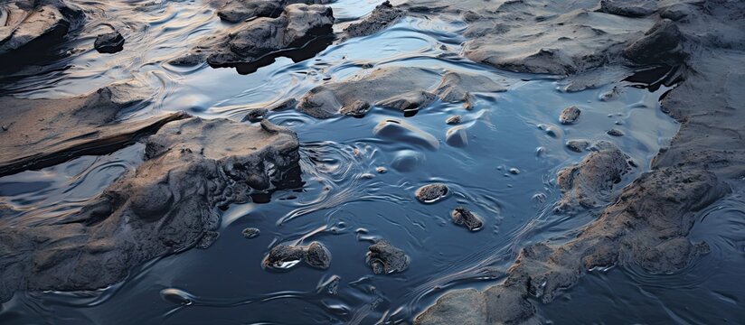 old tar tarmac asphalt rug puddle ground oil spill texture background. Creative Banner. Copyspace image