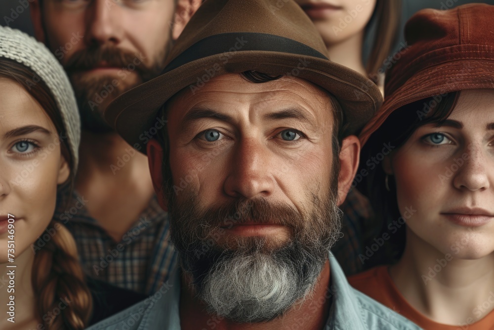 Aufkleber A picture featuring a group of people wearing hats and sporting beards. This versatile image can be used in various contexts