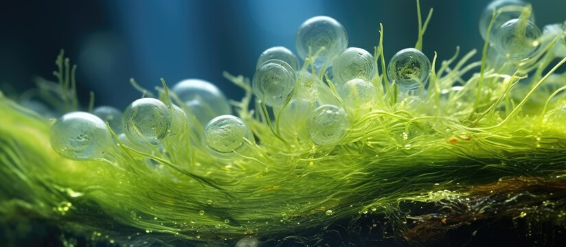 Marine microalgae Diatoma sp and Melosira sp attached to macroalgae Ulva compressa 340x magnification Stacked photo. Creative Banner. Copyspace image