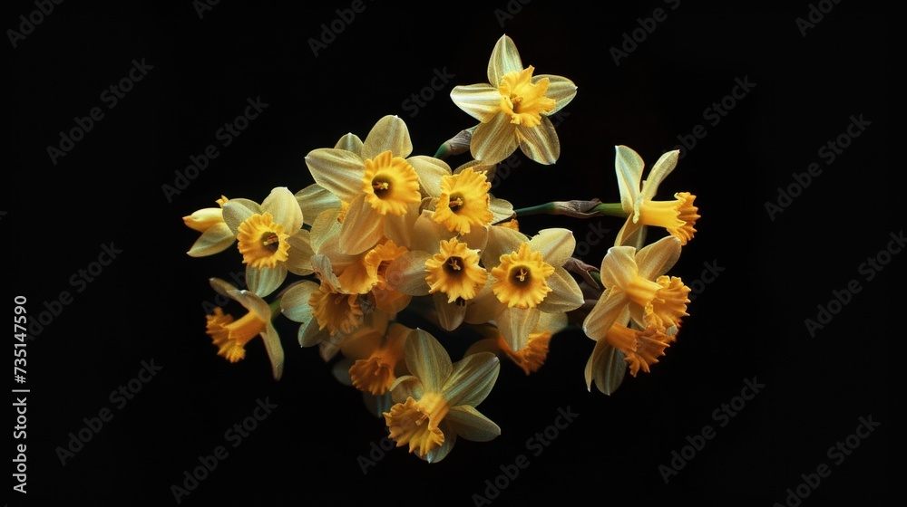 Poster A bunch of yellow flowers on a black background. Can be used to add a pop of color and vibrancy to any design