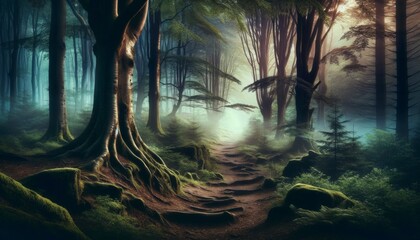 Mystical Forest- Enchanted Pathway at Dusk