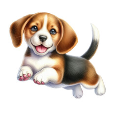 Beagle dog. Cheerful brown running jumping dog. Watercolor. Illustration. Template, Muzzle portrait