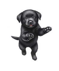 Dog Black labrador puppy jumping, watercolor illustration