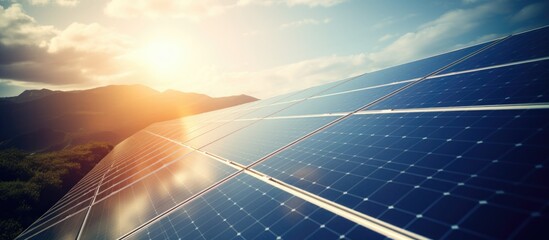 Solar panel generating electricity Green energy renewable power Save money save the planet. Creative Banner. Copyspace image