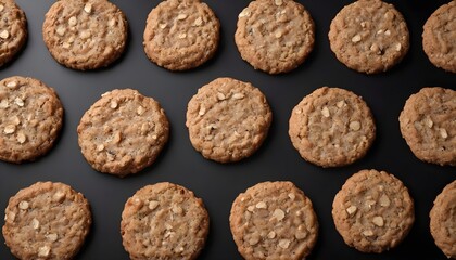 cooked sweet oatmeal cookies, isolated on black background