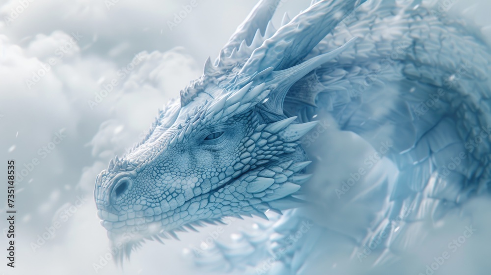 Aufkleber a close-up view of a dragon's head covered in snow. suitable for fantasy or winter-themed projects