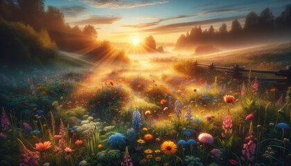 Dreamy Meadows- Wildflowers at Sunrise